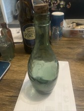 Antique Green Glass Torpedo / Soda Bottle with Cork – Embossed “L” 