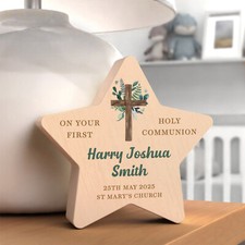 1st First Holy Communion Gifts Girls Boys Wood Star Keepsake With Grey Bag