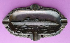 FRANCE 1930s PAQUEBOT NORMANDIE BLACK ART DECO PEWTER ASH TRAY IN VGC 18 x 10cm