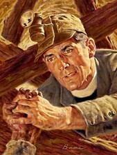 Painting Portrait Miner Rescue Pit Mine Shaft Fine Art Print Poster Cc1352