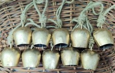 Handmade Vintage Rustic Lucky Tin Cow Bells with Jute Rope (Set of 10, 5cm)