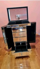 Modern Mirrored Jewellery Box with Hinged Lid & 5 Drawers – Excellent Condition