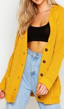 Women's Ladies Chunky Cable Knit Button Cardigan Long Sleeves Grandad Plus Sizes