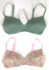M&S 2 Pack Angel Non Wired Padded Full Cup Bra 32B  Pink  / Green BNWT