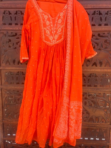 Orange 100 cotton anarkali - 100%,