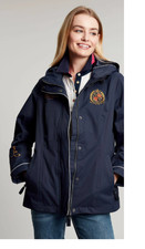 Womens Joules Waterproof Badminton Coat - Blue Hooded Size UK12 Full Zip L3140