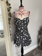 Debenhams Black & White Padded Floral Abstract Swim Dress Swimsuit  Size 16