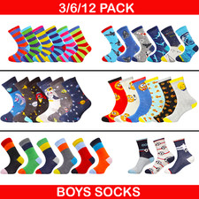 3/6/12 Pairs Boys Ankle Socks Children Kids Multicoloured Design Novelty Socks
