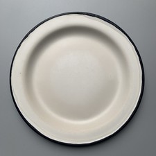 Vintage White Enamel Plate Plate with Dark Blue Rim