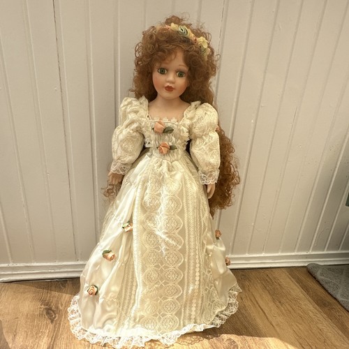 Large porcelain doll curly red - large,