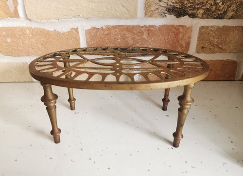 Vintage brass oval trivet - vintage,