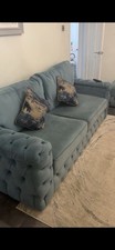 Sofa Set blue velvet ( 4 seater sofa 1 chair & puffy) 