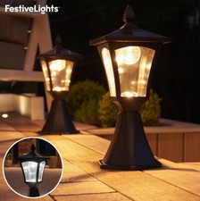 Solar LED Black Security Lantern Lamp Outdoor Garden Decking Post Base Light