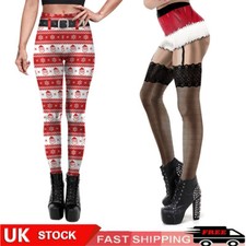 UK Christmas Stretchy Women Leggings 3D Print Elf Casual Workout Gym Yoga Pants`