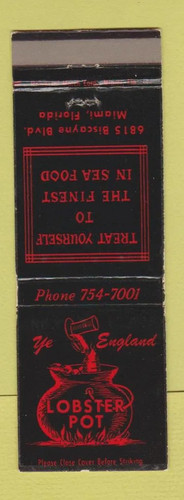 Matchbook cover lobster pot - cover,