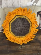 Handmade Crochet Knit Boho Retro Sunflower Yellow  Cushion Large 20”