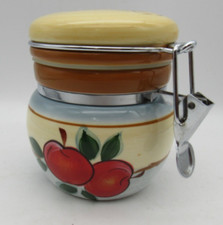 Hand Painted Kitchen Jar Crock Storage Decorative  Flowers Apples Plums Decor