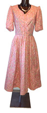 Laura Ashley pink coral cream floral vintage dress size 16 18
