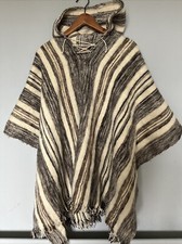 Genuine 70s Felted Wool Blanket Cape poncho western Brown/ Tan/cream  Fringing