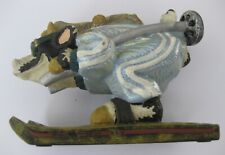 Resin Pig hog on skis ornament 