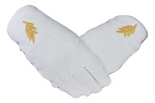MASONIC REGALIA-Masonic Acacia Leaf Machine Embroidery White Cotton Gloves (PAIR