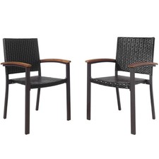 COSTWAY Set of 2 Outdoor PE Wicker Stackable Chairs Patio Dining Chairs-Brown