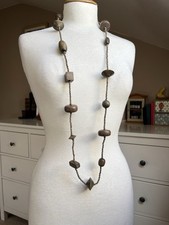 Chunky Bead Necklace Long Brown Wooden Mixed Strand Of Beads 48” Length