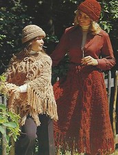 Poncho Skirt Hat Knitting Pattern Ladies and Childs Chunky Retro 562