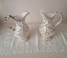Pair Of Antique 19th century White Porcelain Jug Vases/ Water Pitchers