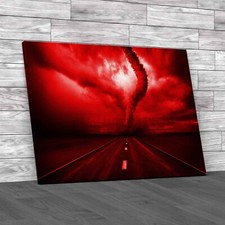 Devastating Tornado Fury On Road Looming Red Canvas Print Large Picture Wall Art