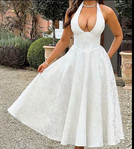 White halterneck lace - white,