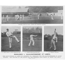 CRICKET Middlesex v Gloucestershire at Lord's - Antique Print 1900