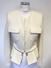 ZARA WOMAN CREAM DETACHABLE ZIP PEPLUM DETAIL LONG SLEEVED JACKET  SIZE S