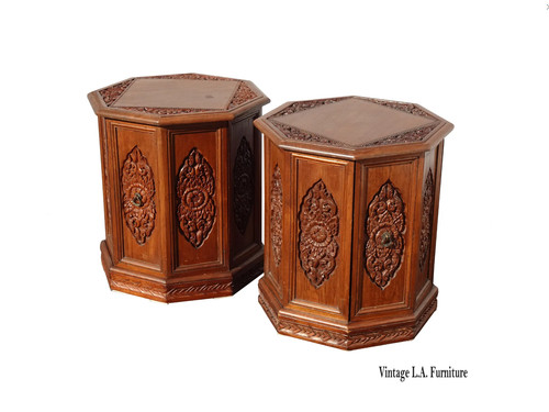 Pair vintage brown carved - pair,