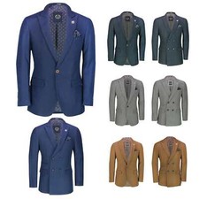 Mens Double Single Breasted Blazer Retro Tailored Fit Coat Classic Suit Jacket
