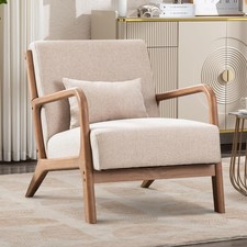 Beige fabric tub chair - fabric, wooden