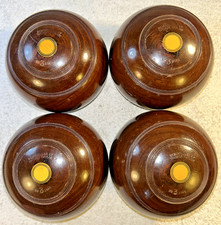 Set Of 4 Wooden Lawn Bowls Remodelled by Thomas Taylor No 3 Bias Brown Vintage