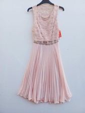 Elise Ryan Lace & Pleated Blush Pink Midi Dress UK Size 8 Bnwt