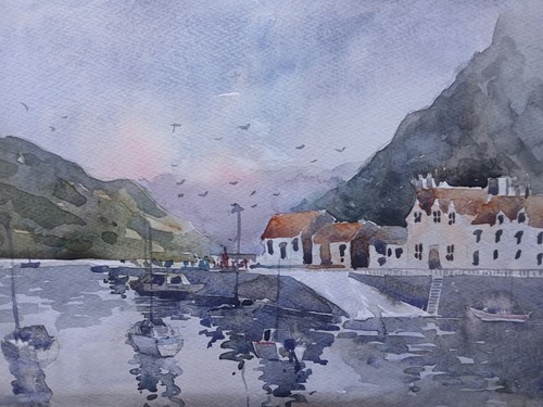 Fishguard harbour watercolour - fishguard,