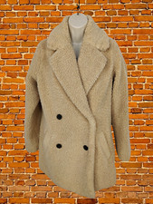 FAT FACE NUDE BISCUIT FAUX FUR COAT JACKET UK 10 WOMENS DOUBLE BREASTED TEDDY