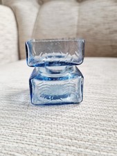 Riihimaki Helena Tynell Pala Blue Cube Vase Glass Finland 6cm