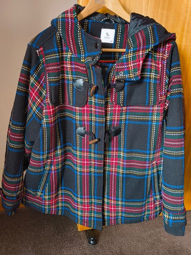 Red navy blue beige tartan - navy,