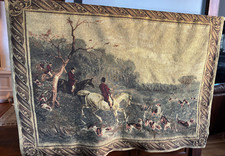 Huge English Hunt Scene Tapestry British Fox Woven Fabric Wall Art 51" x 72"