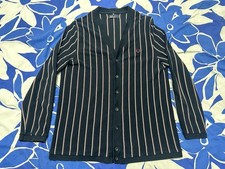 Fred Perry Pinstripe Cotton Button-Up Mod Embroidered Logo Cardigan - Size L