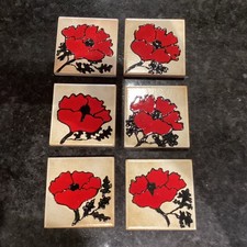 Set Of 6 Small poppy Tile Coasters Each One Different And In Great Condition.