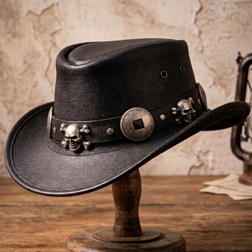 Handmade black leather skull - handmade,