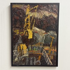 Barry De More Vintage Original Industrial Heavy Impasto Textured Oil Painting