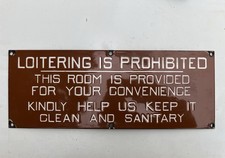 Antique Vintage 1930s Porcelain Loitering Sign Bathroom? Factory Theatre 