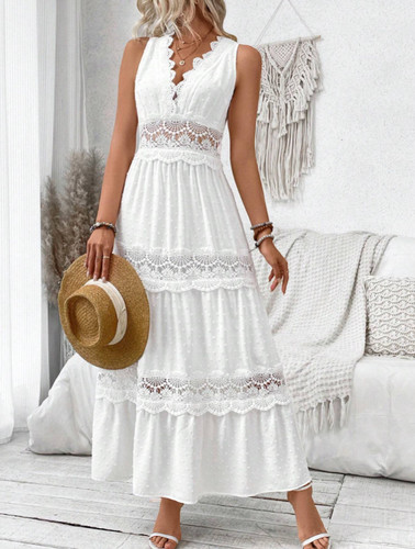 Women lace neck sleeveless - lace,