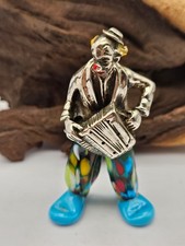 Solid Silver Murano Glass Clown, Rare Italian Hallmarks, Vittorio Angini 